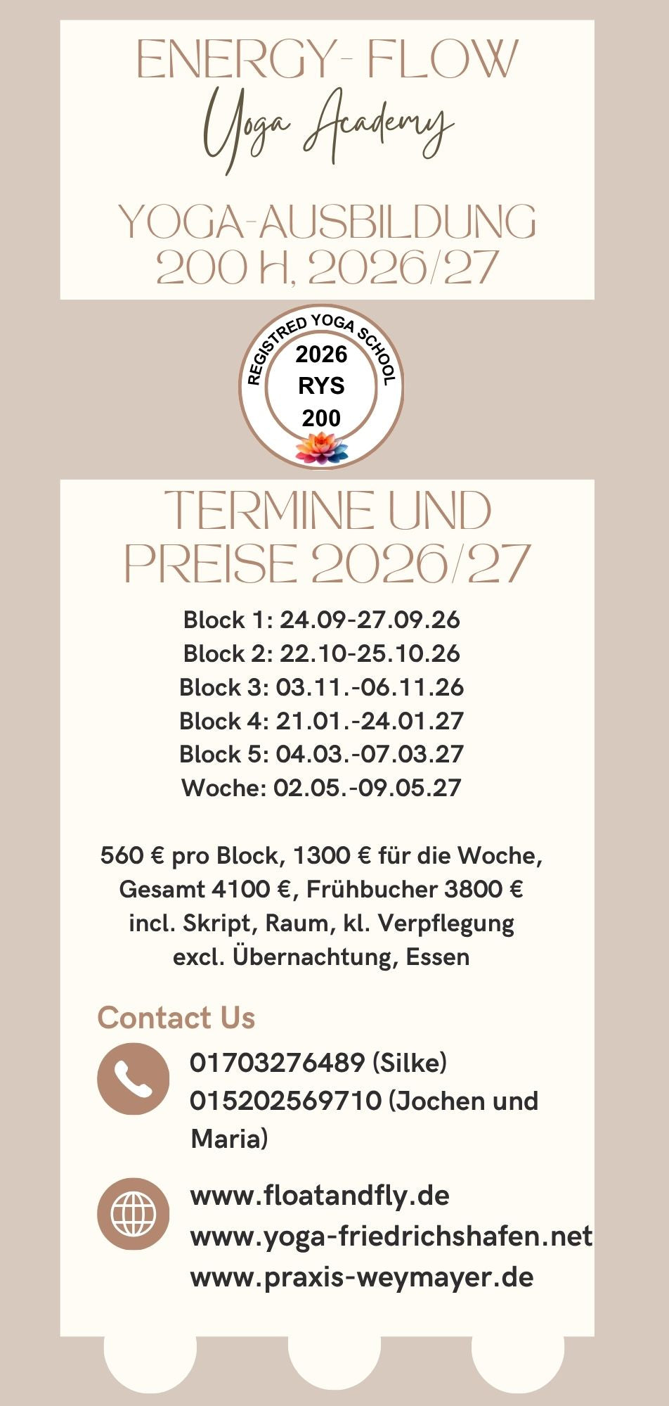 Yogaausbildung 200 h, verschiedene Blöcke und Termine, Beginn 24.09.2026